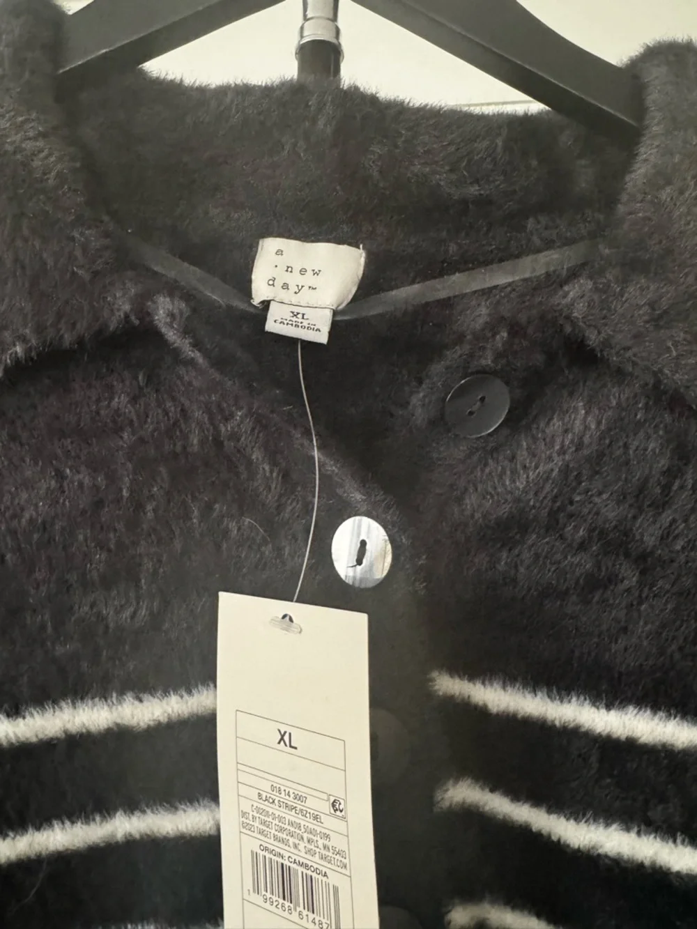 a new day Black Fuzzy Striped Polo Cardigan - Picture 2 of 4